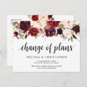 ブルゴンディ花模様、結婚式招待状延期 ポストカード (正面/裏面)