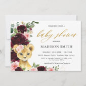 ブルゴンディ赤面フローラライオンカブベビーシャワー 招待状 (正面)