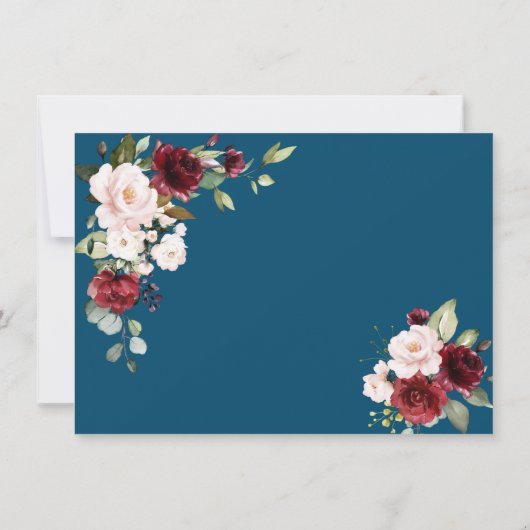 ブルゴンディ赤面フローラ金ゴールドフレ結婚ームズ セーブザデート (裏面)