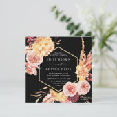 ブルゴンディ・テラコッタ・金ゴールドフローラ結婚ズ・スクエア 招待状 (スタンド正面)