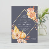 ブルゴンディ・テラコッタ・金ゴールド・フローラズ・パープル 招待状 (スタンド正面)