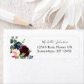 ブルゴンディ&ネイビーピンクフローラ差出人住所ラベル ラベル (インサイチュ)