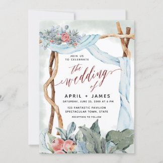 ブルゴンディ・ピンク・カスケ素朴ード木造ゲート・フローラ 招待状