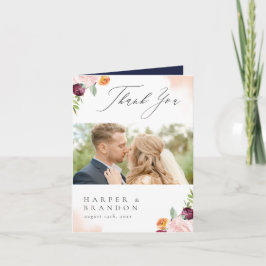 ブルゴンディ・ピンク・ネイビー・フローラ・ボタニカル・サンキュー サンキューカード