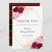ブルゴンディ・結婚フローラの記念日パンパの出欠 サンキューカード (正面/裏面)