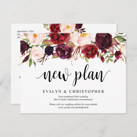 ブルゴンディ・花模様結婚ズの新計画が延期 ポストカード (正面/裏面)