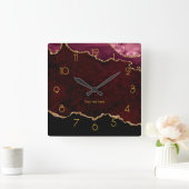 ブルゴンディ・金ゴールドフェイクアゲパーソナライズされたート スクエア壁時計 (ホーム)
