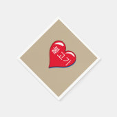 ブルゴーギ赤いハート-khaki スタンダードカクテルナプキン (角)