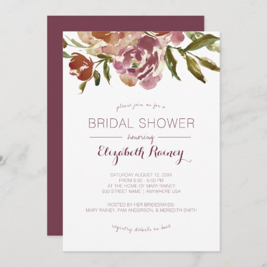 ブルゴーディマルサラ秋フローラブライダルシャワー 招待状 (正面/裏面)
