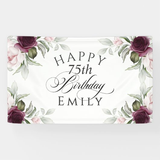 ブルゴーニエレガントーとピンクフローラ75誕生日 横断幕 (横)