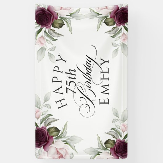 ブルゴーニエレガントーとピンクフローラ75誕生日 横断幕 (縦)