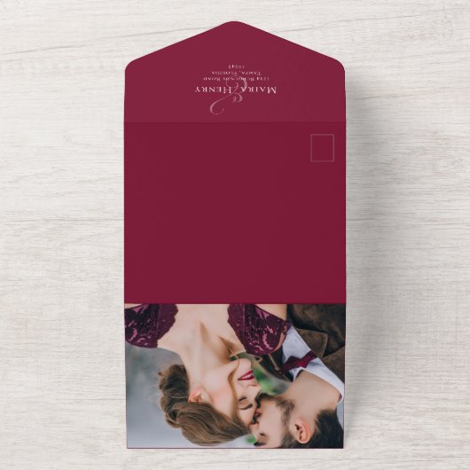 ブルゴーニエレガントー水彩フローラQRコードウェブサイト オールインワン招待状 (外側)