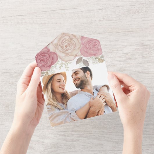 ブルゴーニエレガントー水彩画フローラ写真サイト オールインワン招待状 (開いている状態)