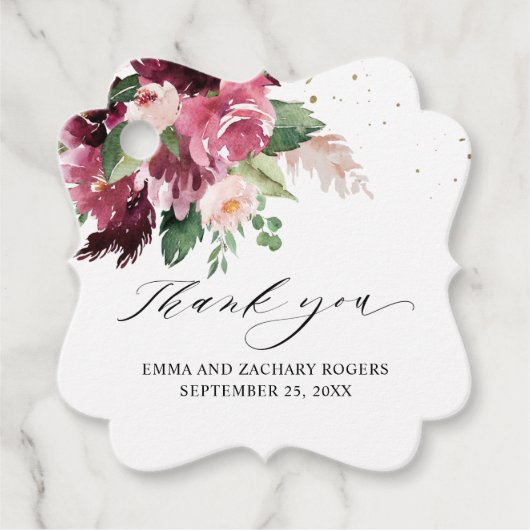 ブルゴーニエレガントー赤面とピンク結婚ズ・サンキュー フェイバータグ (正面)