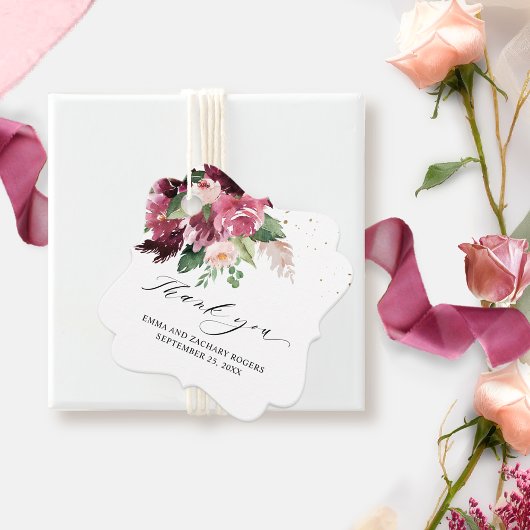 ブルゴーニエレガントー赤面とピンク結婚ズ・サンキュー フェイバータグ