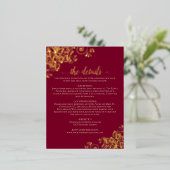 ブルゴーニエレガントー&ゴールドフォイルの結婚詳細カード 箔招待状ポストカード (立ち正面)