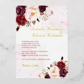 ブルゴーニエレガントー&赤面バラズ結婚ゴールドフォイル 箔招待状 (正面)