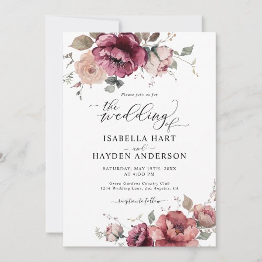 ブルゴーニテラコッタ秋すべて1 QRコード結婚ズ 招待状 (正面)