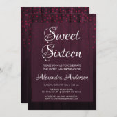ブルゴーニベルベットハートスウィート16バースデーパーティー 招待状 (正面/裏面)