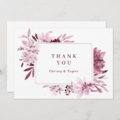 ブルゴーニモダンー赤面水彩フローラありがとう サンキューカード (正面/裏面)