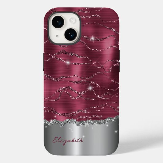 ブルゴーニモダンー銀フェイクグリッターモノグラムケース Case-Mate iPhoneケース (裏面)