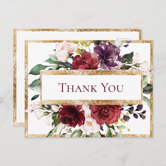 ブルゴーニモノグラムフローラ金ゴールドありがとう ポストカード (正面/裏面)