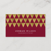 ブルゴーニュおよびフェイク金ゴールド三角形の幾何モダン図形 名刺 (正面)