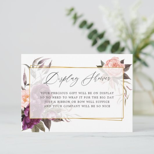 ブルゴーニュおよび赤面幾何学的ブライダルシャワー表示 エンクロージャーカード (スタンド正面)