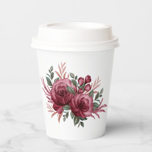 ブルゴーニュかわいらしウオーターカラーフラワー紙カップ 紙コップ (正面)