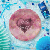 ブルゴーニュさくらんぼグリッターハート ペーパープレート (パーティー)