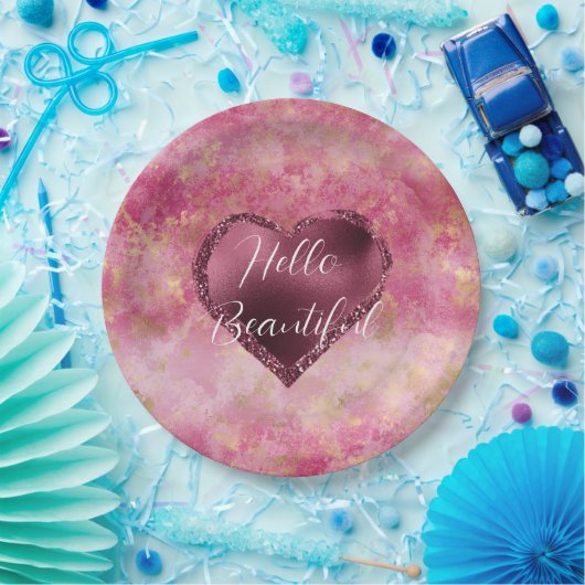 ブルゴーニュさくらんぼグリッターハート ペーパープレート (パーティー)