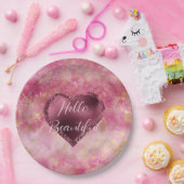 ブルゴーニュさくらんぼグリッターハート ペーパープレート (パーティー)