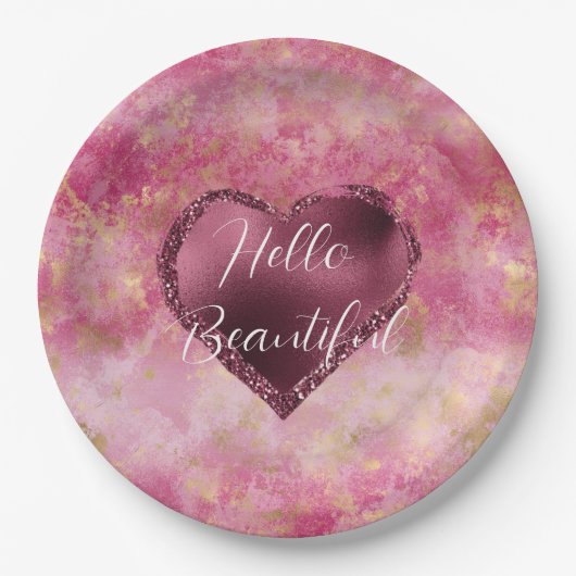 ブルゴーニュさくらんぼグリッターハート ペーパープレート (正面)