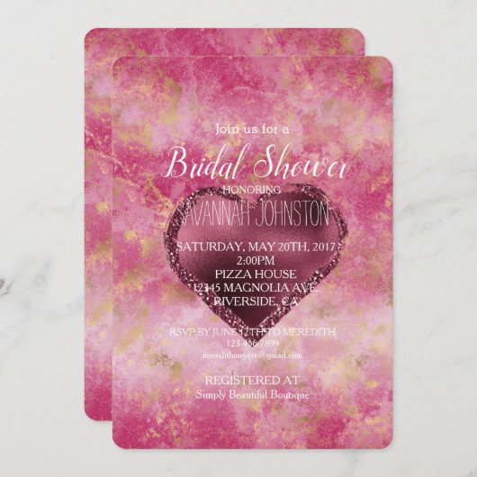 ブルゴーニュさくらんぼグリッターハート 招待状 (正面/裏面)