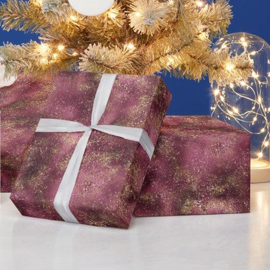 ブルゴーニュさくらんぼ金ゴールドグリッターグリッツ ラッピングペーパー (クリスマス)