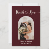 ブルゴーニュとアイボリーのラスティックな結婚式の写真 サンキューカード (正面)