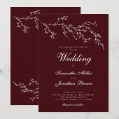 ブルゴーニュとアイボリーの植物のエレガントな結婚式 招待状 (正面/裏面)