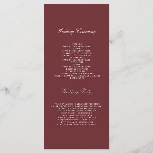 ブルゴーニュとアイボリーフローラ結婚式 プログラム (裏面)