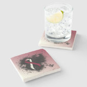 ブルゴーニュとアイボリーリボングランジハート ストーンコースター (横)