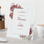 ブルゴーニュとエレガントなウェディング花模様へようこそ 台座サイン (インサイチュ)