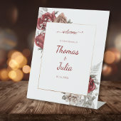 ブルゴーニュとエレガントなウェディング花模様へようこそ 台座サイン