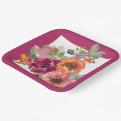 ブルゴーニュとオレンジの秋の水色の花 ペーパープレート (傾斜あり)