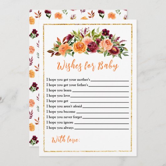 ブルゴーニュとオレンジの赤ちゃんシャワーがベビーを願う 招待状 (正面/裏面)