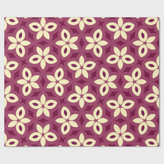 ブルゴーニュとクリームの幾何学的な花の模様 ラッピングペーパー (フラット)