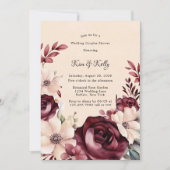 ブルゴーニュとクリーム結婚バラのカップルのシャワー 招待状 (正面)