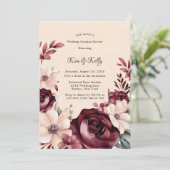 ブルゴーニュとクリーム結婚バラのカップルのシャワー 招待状 (スタンド正面)