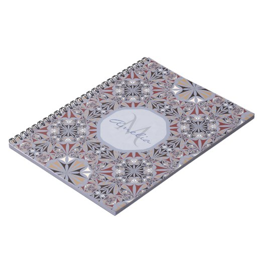 ブルゴーニュとグレイエレガントパタパーソナライズされたーン ノートブック (左側)