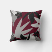 ブルゴーニュとグレイ芸術的抽象芸術葉 クッション (裏面)