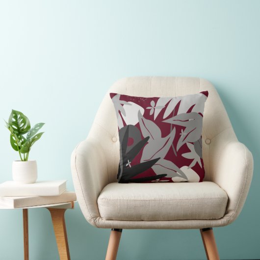 ブルゴーニュとグレイ芸術的抽象芸術葉 クッション (椅子)