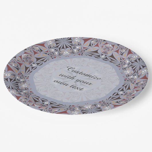 ブルゴーニュとグレーのパタエレガントーン ペーパープレート (アングル)